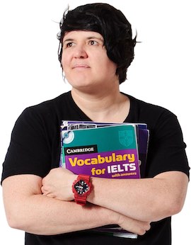My IELTS Classroom's illustrious leader, Shelly, looking proud and determined, clutching her school books