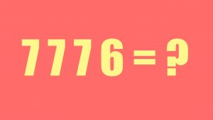 A yellow 7776 and an equals sign sit on a orange background next to a question mark to signify that nobody knows hoe your overall IELTS writing band score is calculated