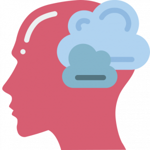 The outline of a head with a dream cloud signifies an IELTS cue card about hypothetical situations