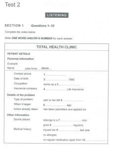 An example of the forms given in the IELTS reading exam