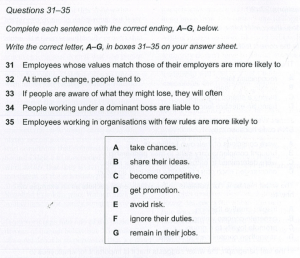 A page from a Cambridge test book that shows an Information Match question