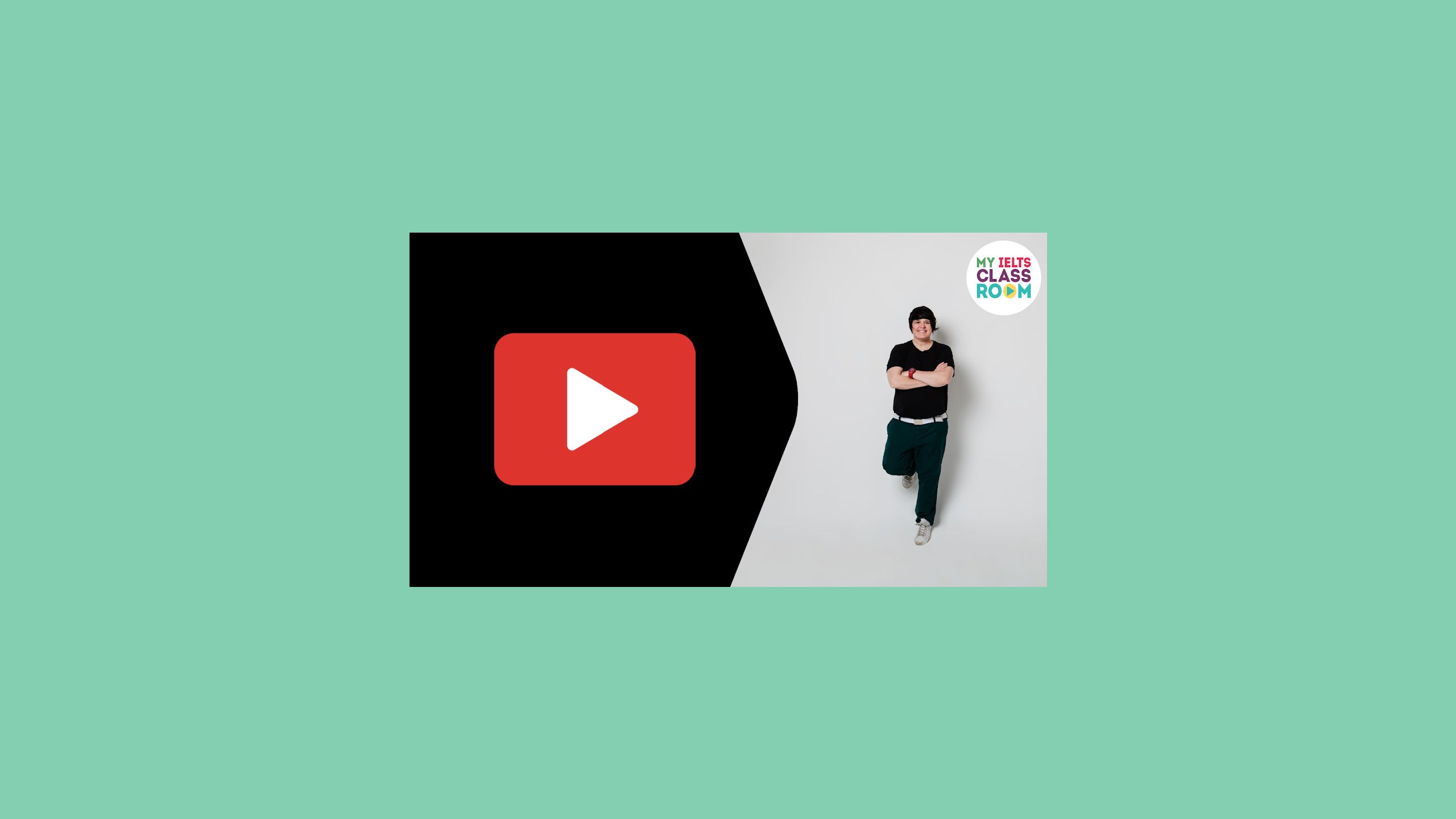 A thumbnail of the video "Official instructions for the IELTS computer delivered test" sits on a green background