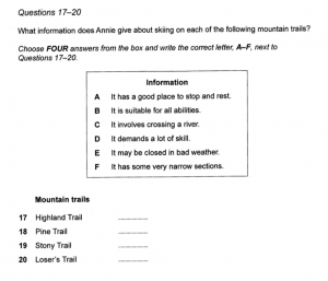 IELTS Listening Matching Questions Practice 1