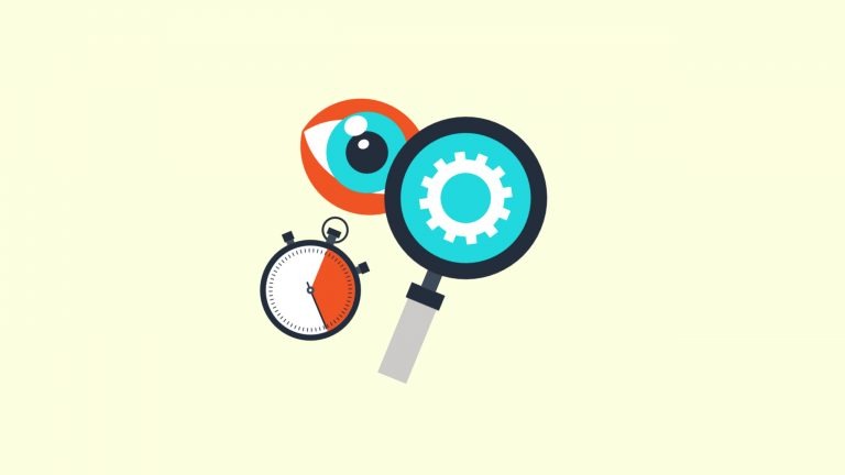 An image of an eye looks though a magnifying glass. Below the eye there is a stop watch. The photo symbolises how you have to add details in IELTS Speaking Part 2 in order to be able to speak or 2 minutes.