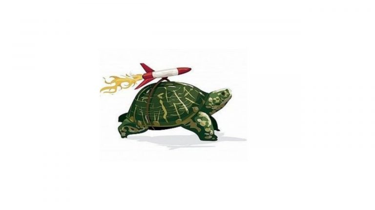 A cartoon tortoise with a rocket on its back denotes how different skills such as scanning can help you read faster in the IELTS exam.
