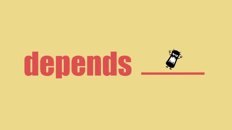 The word depends sits next to a blank space to indicate what dependent prepositions are