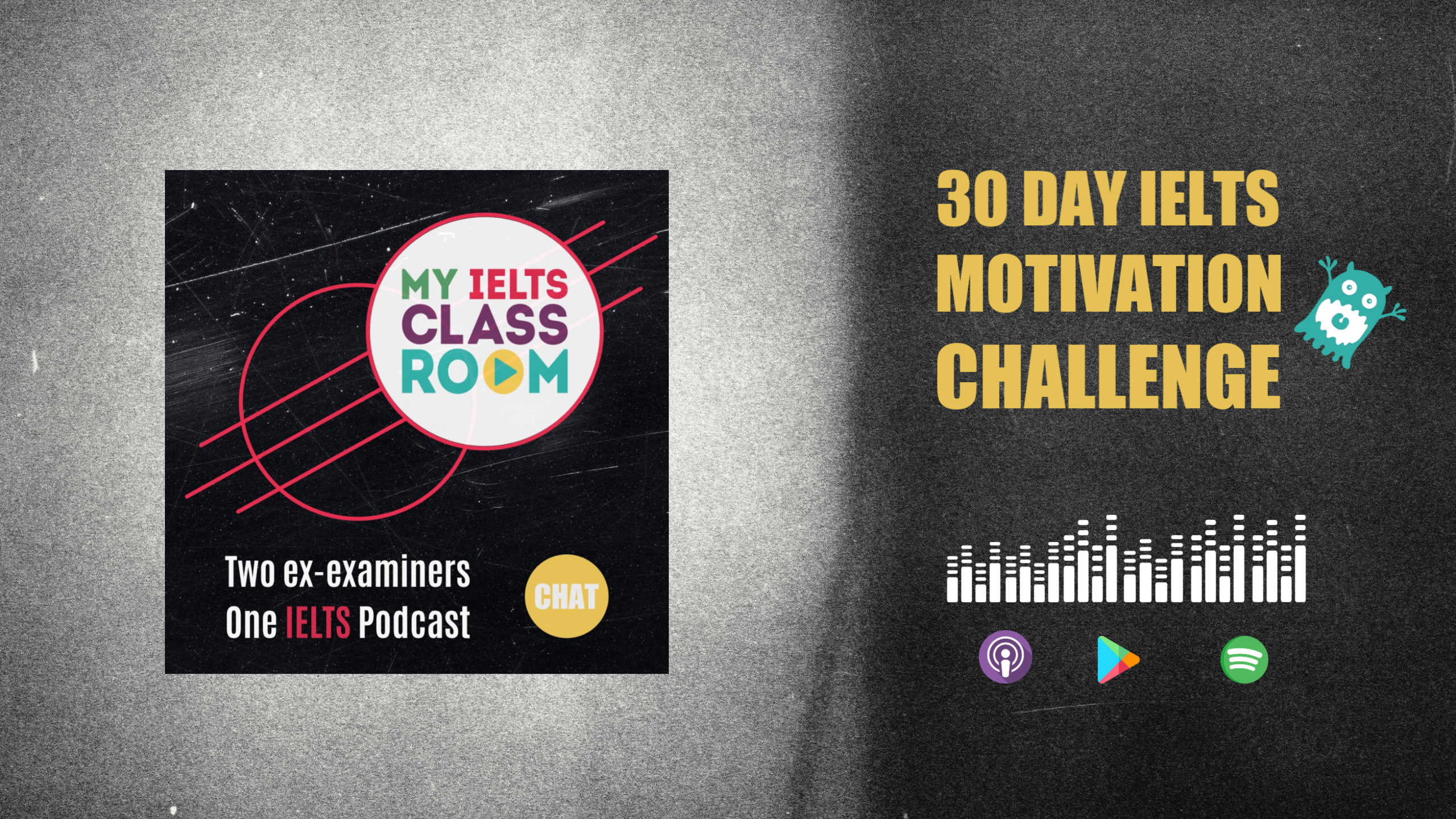 A podcast front cover that says 30 day IELTS motivation challenge