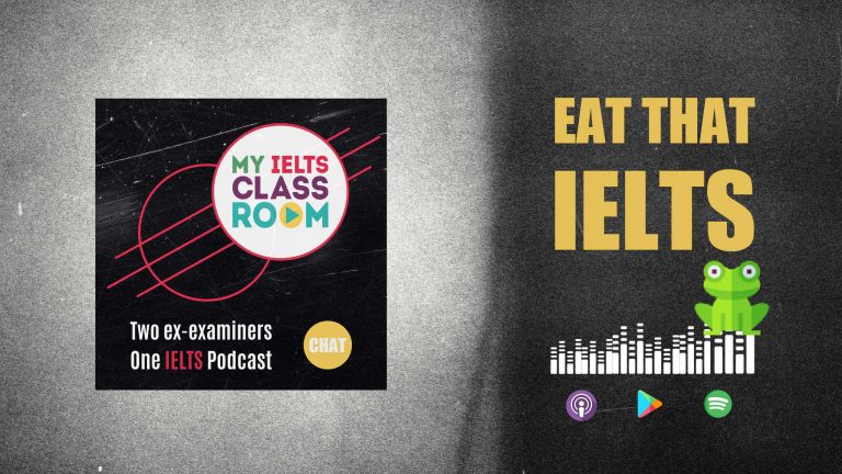 The words Eat that Frog sit to the podcast cover art to signify the IELTS procrastination techniques